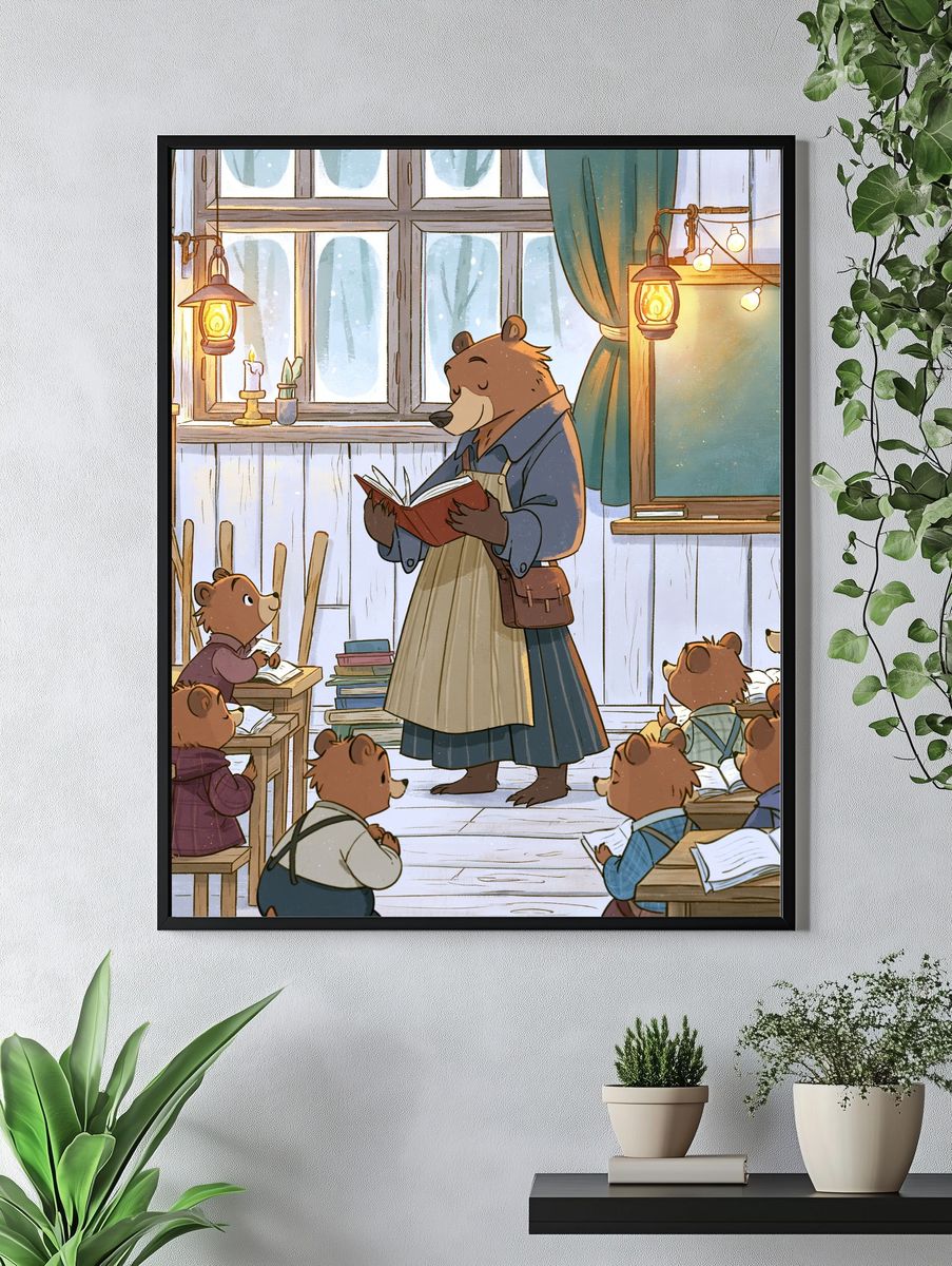 Bear Classroom Reading Illustration Poster. — room view 4