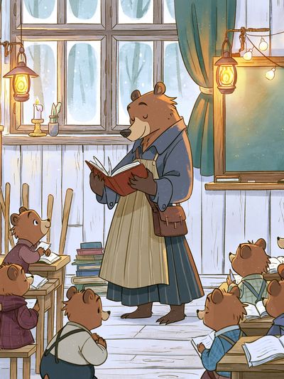 Bear Classroom Reading Illustration Poster. poster