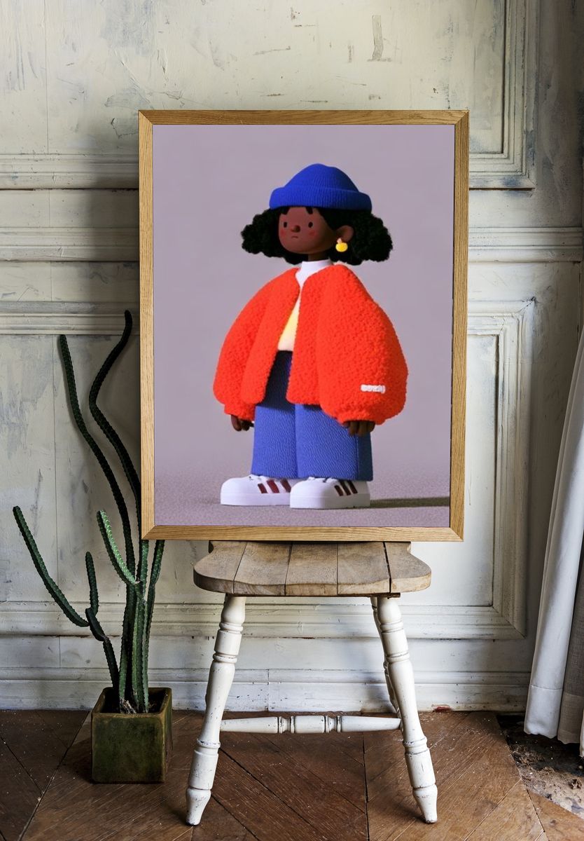 Stylized Doll Portrait Illustration Poster. — room view 1