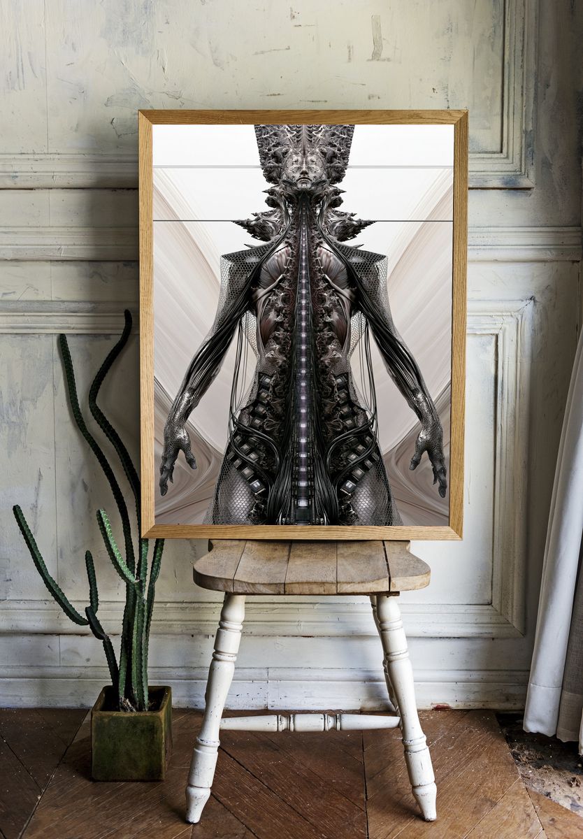 Surreal Cybernetic Figure Print. — room view 1