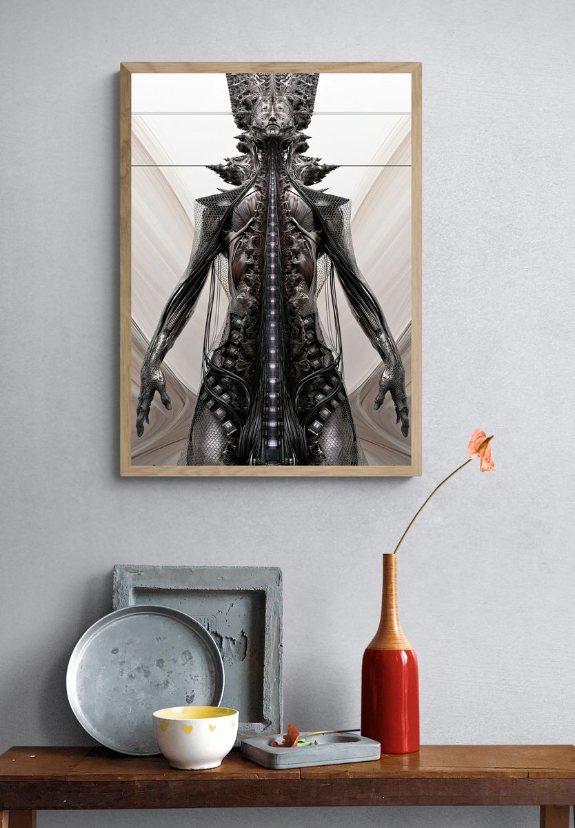 Surreal Cybernetic Figure Print. — room view 3