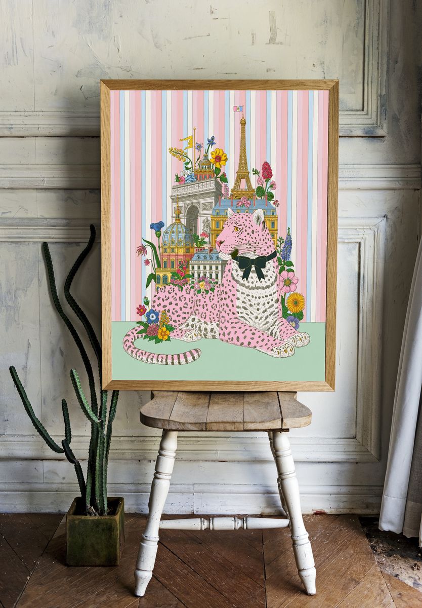 Paris Leopard Illustration Poster. — room view 1