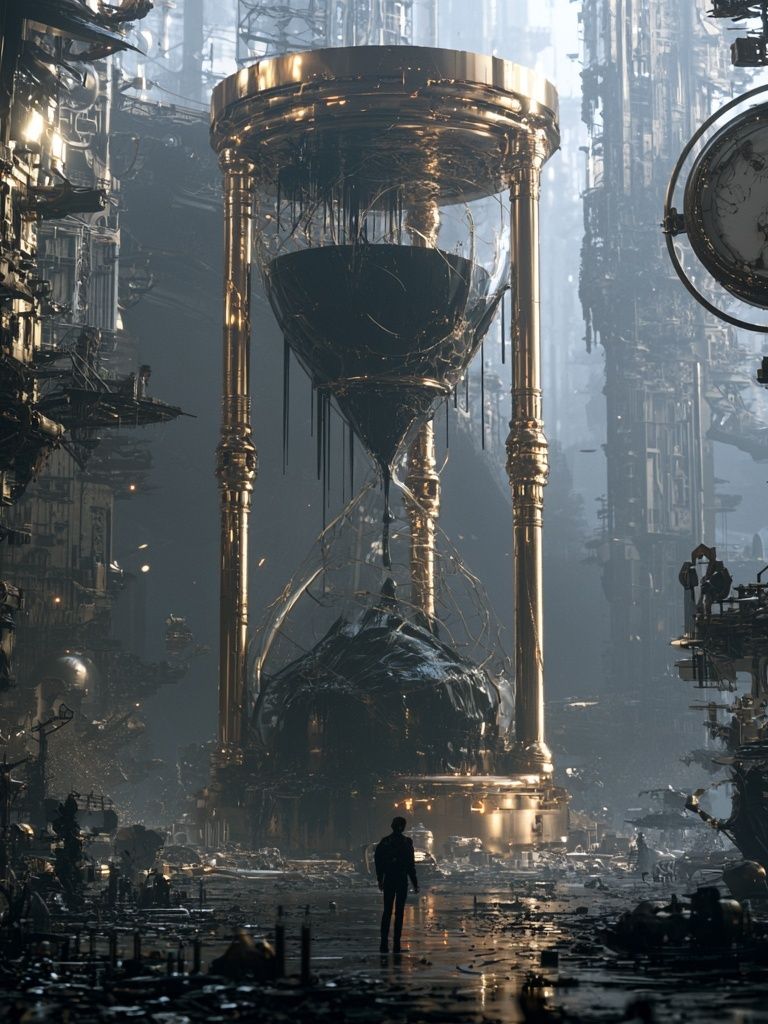 Surreal Hourglass Cityscape Print. poster — illustration art