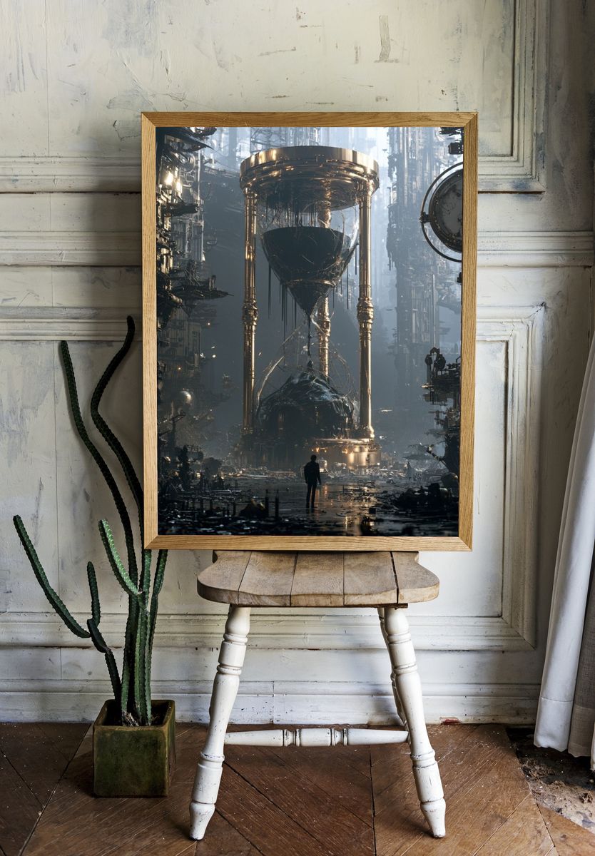 Surreal Hourglass Cityscape Print. room preview