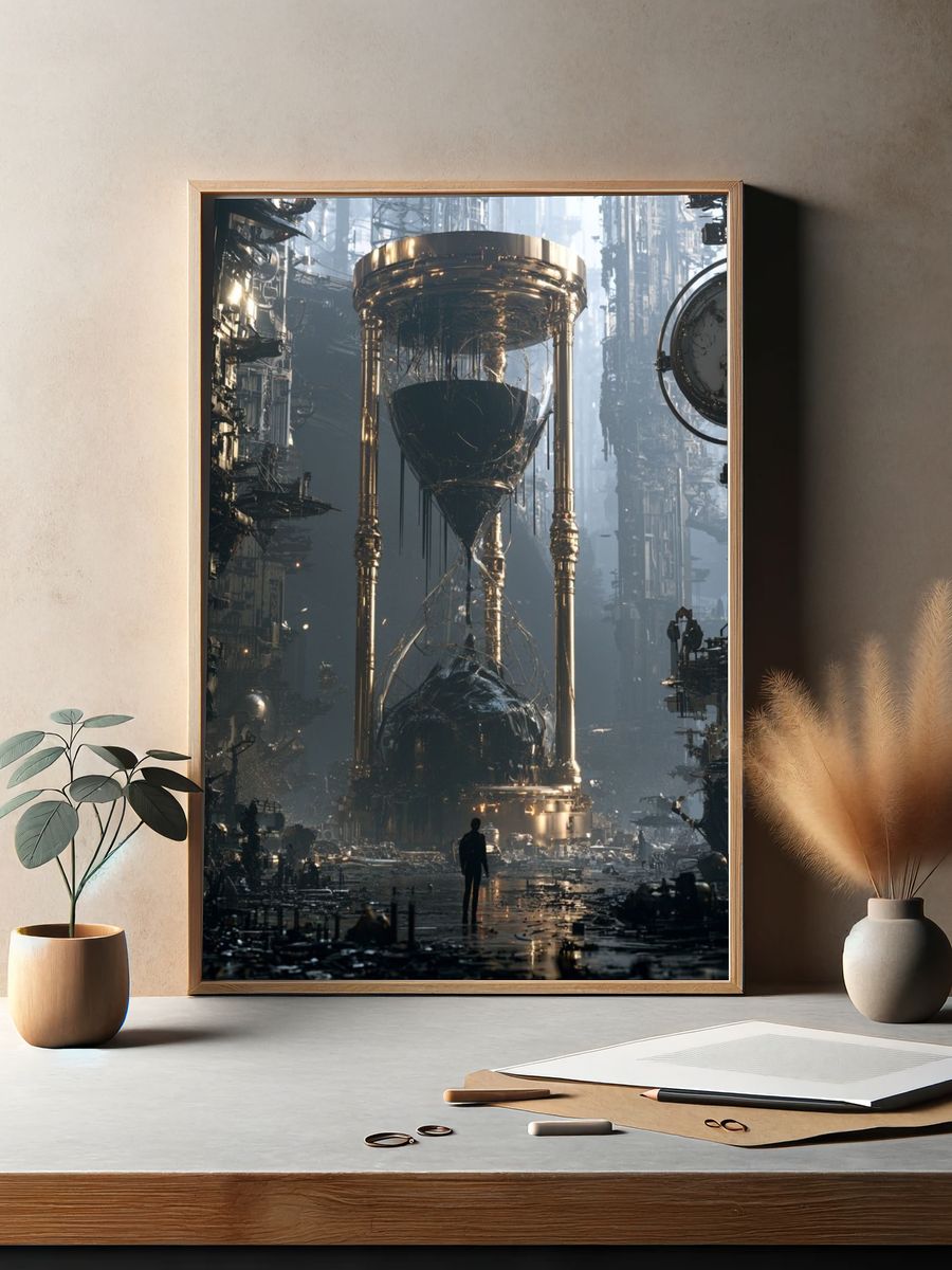 Surreal Hourglass Cityscape Print. — room view 2