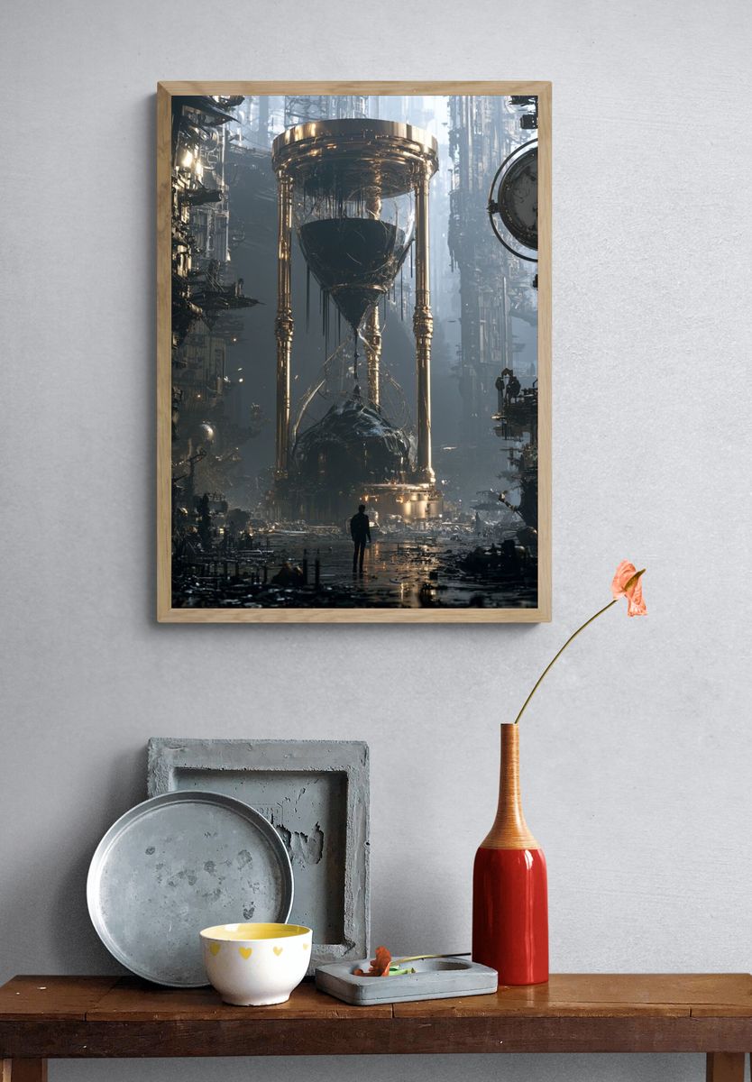 Surreal Hourglass Cityscape Print. — room view 3