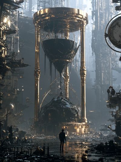 Surreal Hourglass Cityscape Print. poster