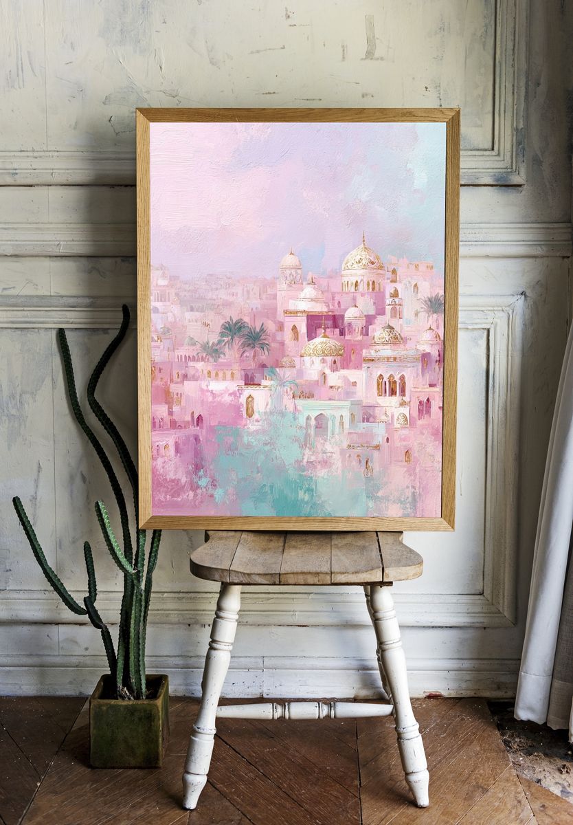Pastel Cityscape Illustration Poster. — room view 1