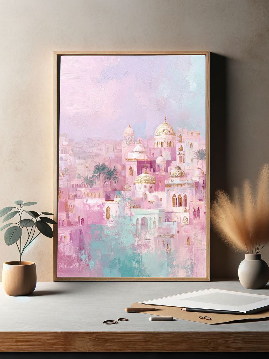 Pastel Cityscape Illustration Poster. — room view 2
