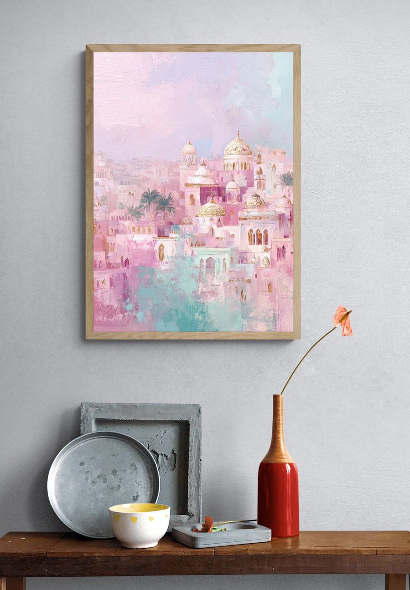 Pastel Cityscape Illustration Poster. — room view 3