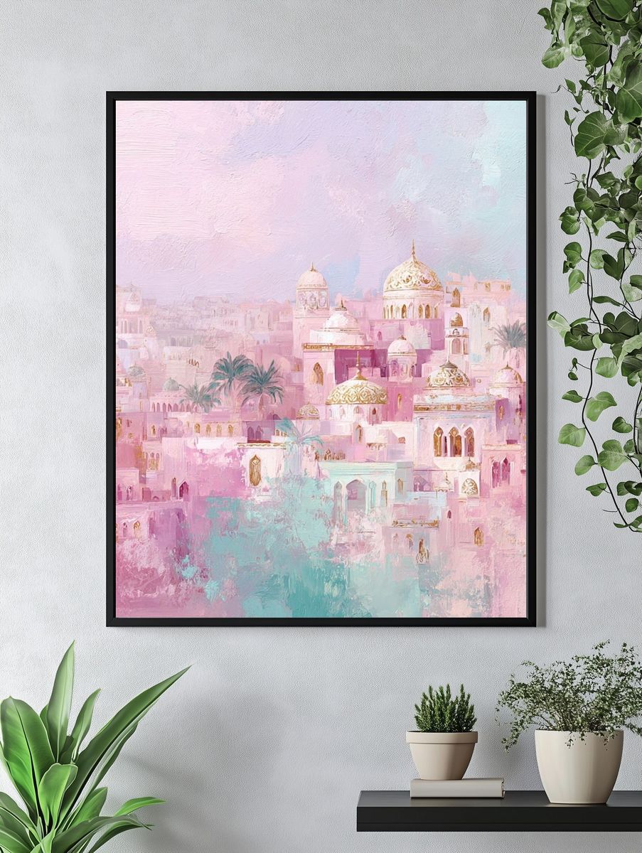 Pastel Cityscape Illustration Poster. — room view 4