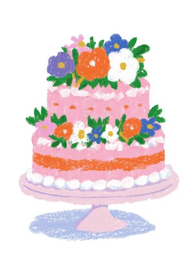 Pink Floral Cake Illustration Poster.