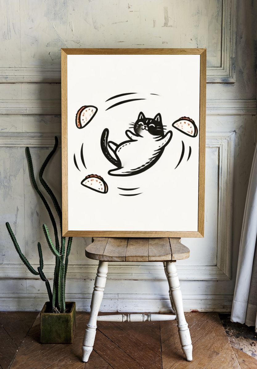 Cat and Tacos Illustration Poster. room preview