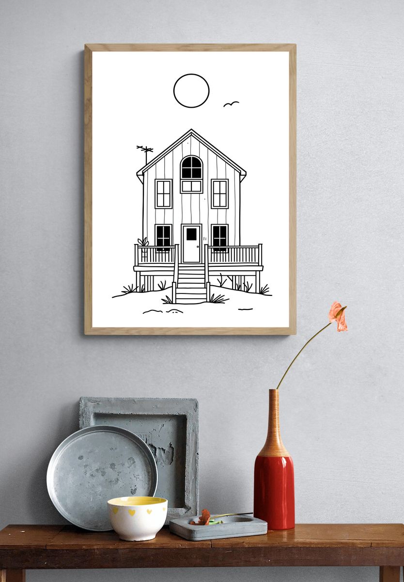 Coastal House Line Art Poster. — room view 3