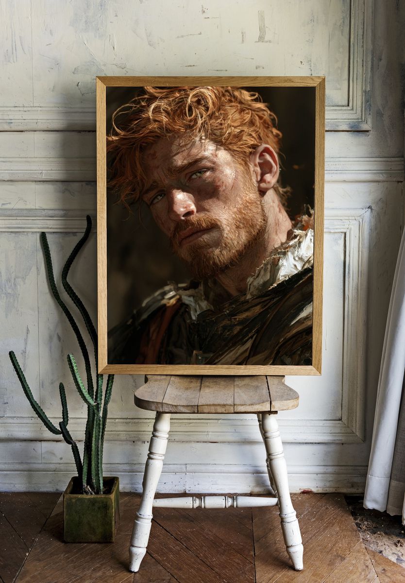 Red-Haired Warrior Portrait Print. — room view 1