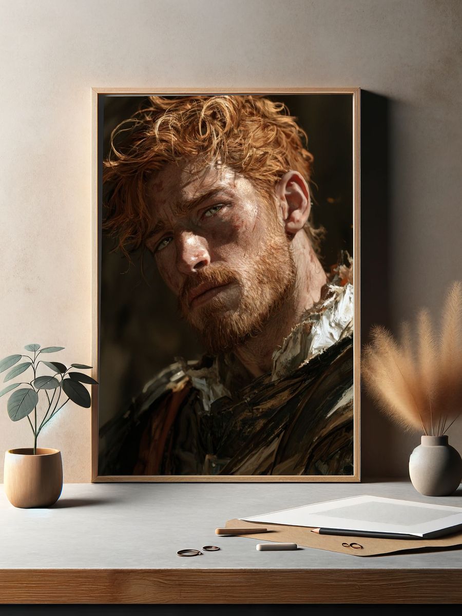 Red-Haired Warrior Portrait Print. — room view 2