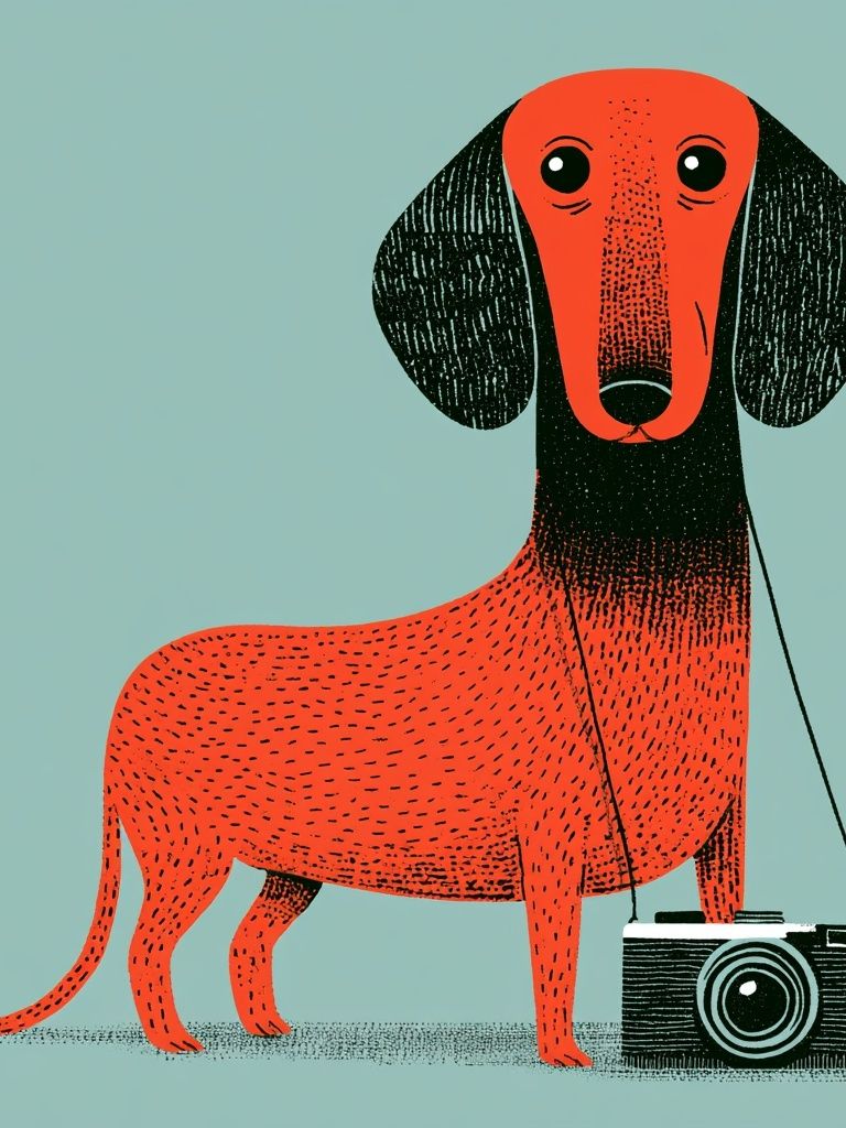 Dachshund Camera Illustration Poster. poster — illustration art