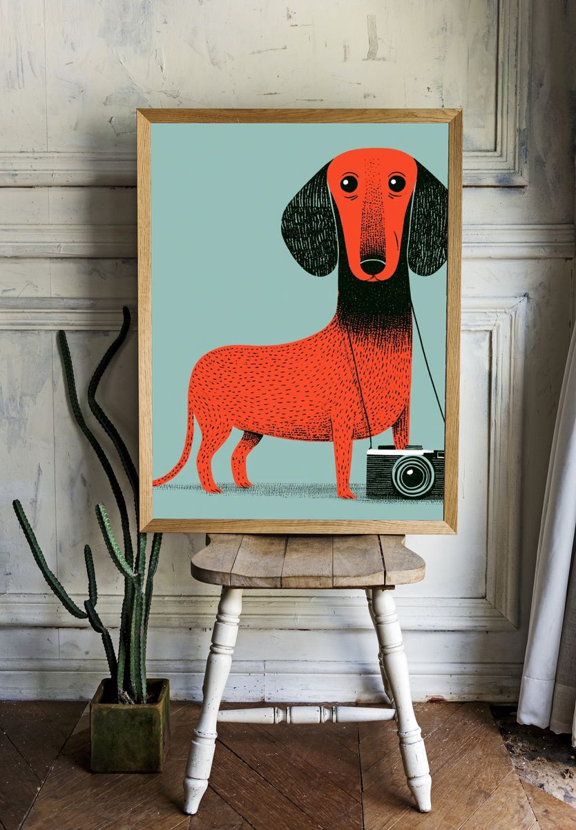 Dachshund Camera Illustration Poster. — room view 1
