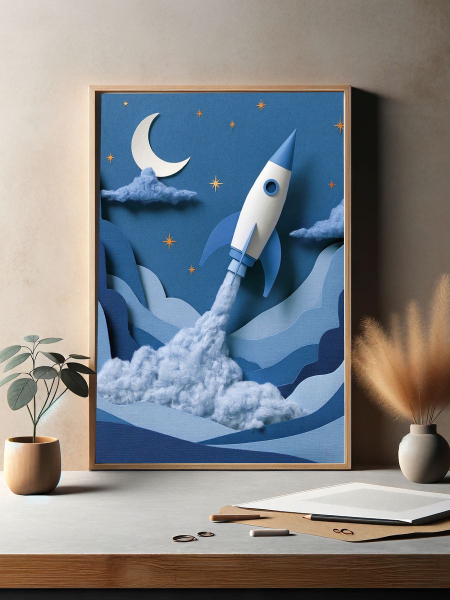 Moon Rocket Night Sky Poster. — room view 2