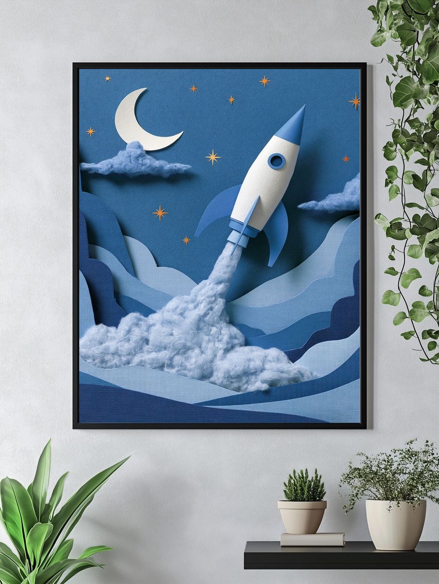 Moon Rocket Night Sky Poster. — room view 4