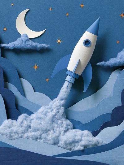 Moon Rocket Night Sky Poster. poster