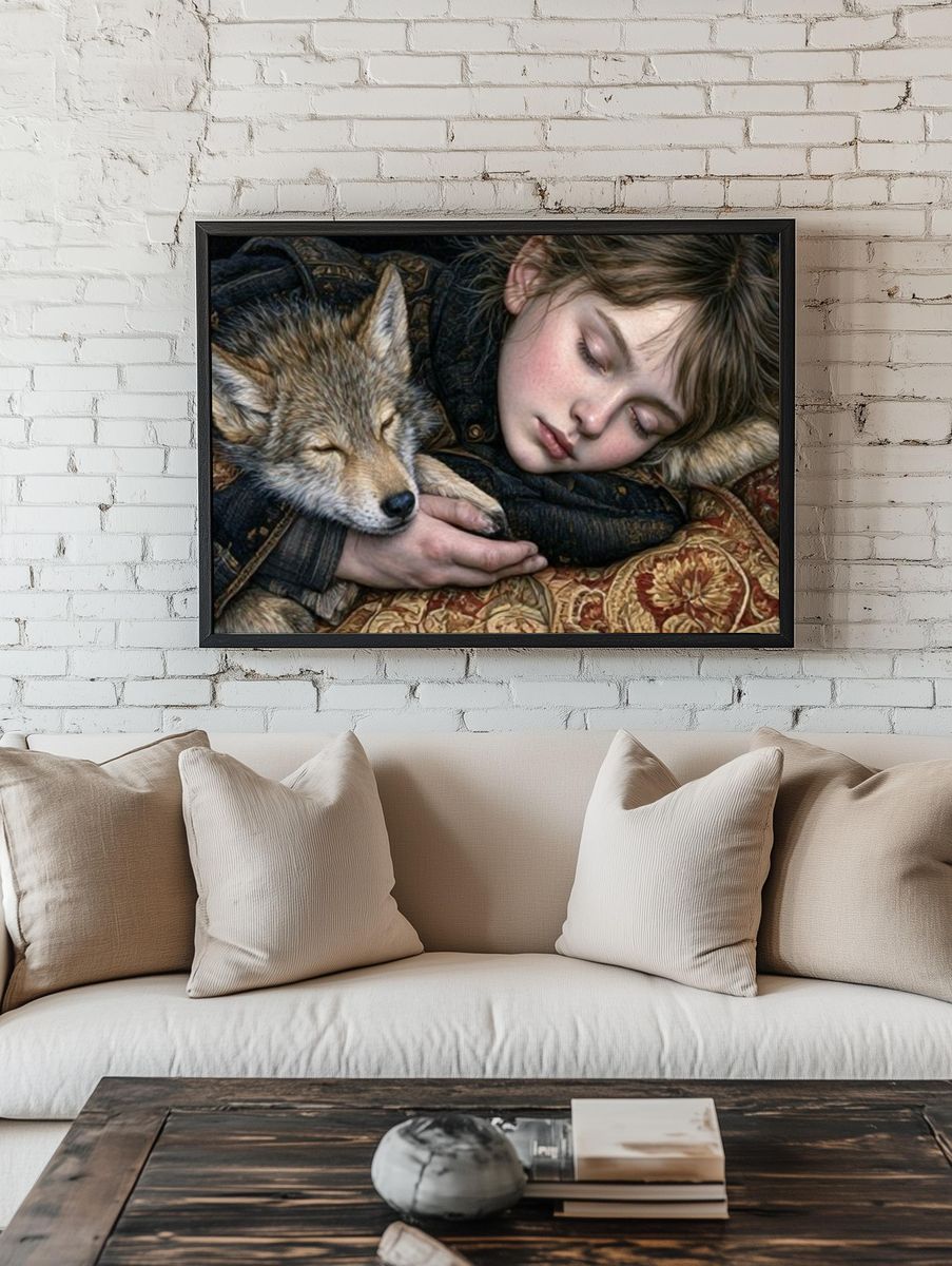Sleeping Child and Fox Fine-Art Print. — room view 1