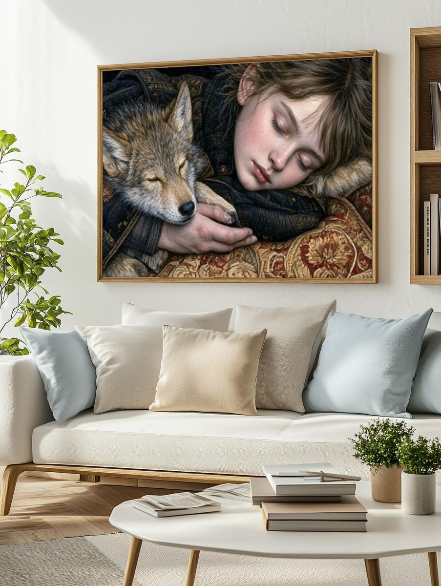 Sleeping Child and Fox Fine-Art Print. — room view 2