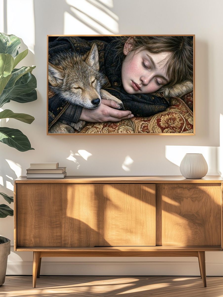 Sleeping Child and Fox Fine-Art Print. — room view 3