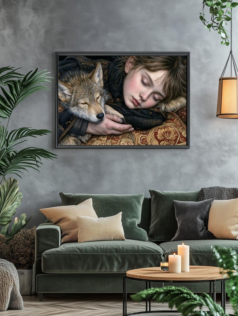 Sleeping Child and Fox Fine-Art Print. — room view 4
