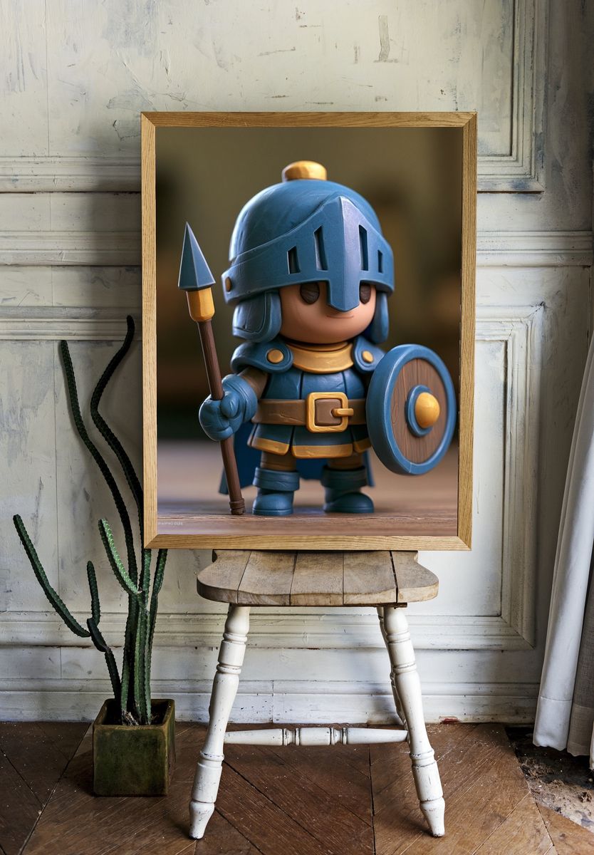 Toy Knight Figurine Illustration Print. room preview