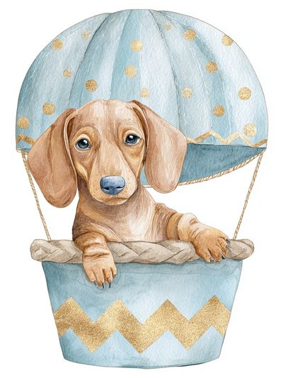 Dachshund Balloon Ride Illustration Poster. poster print