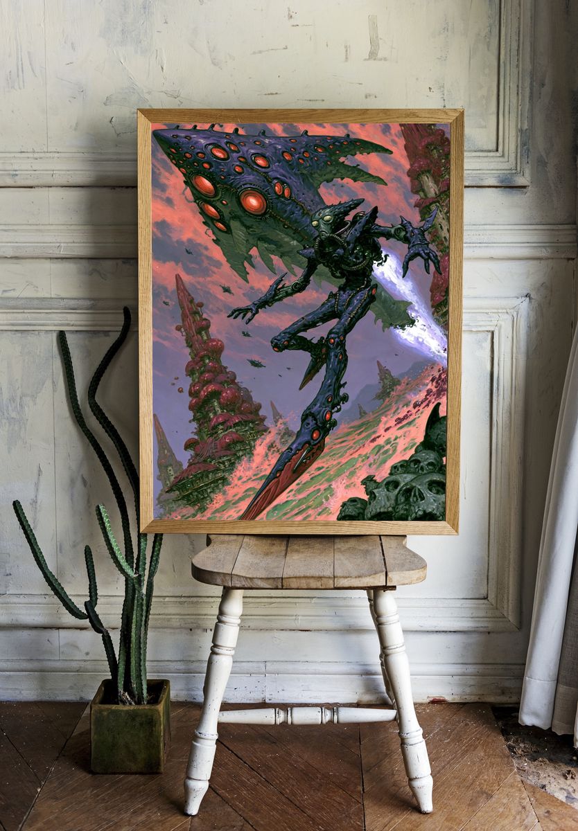 Alien Mecha Battle Illustration Poster. — room view 1