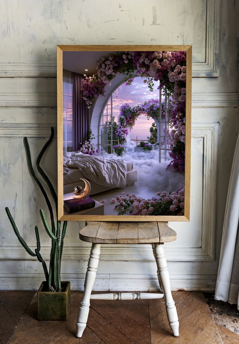 Dreamy Floral Balcony Print. room preview