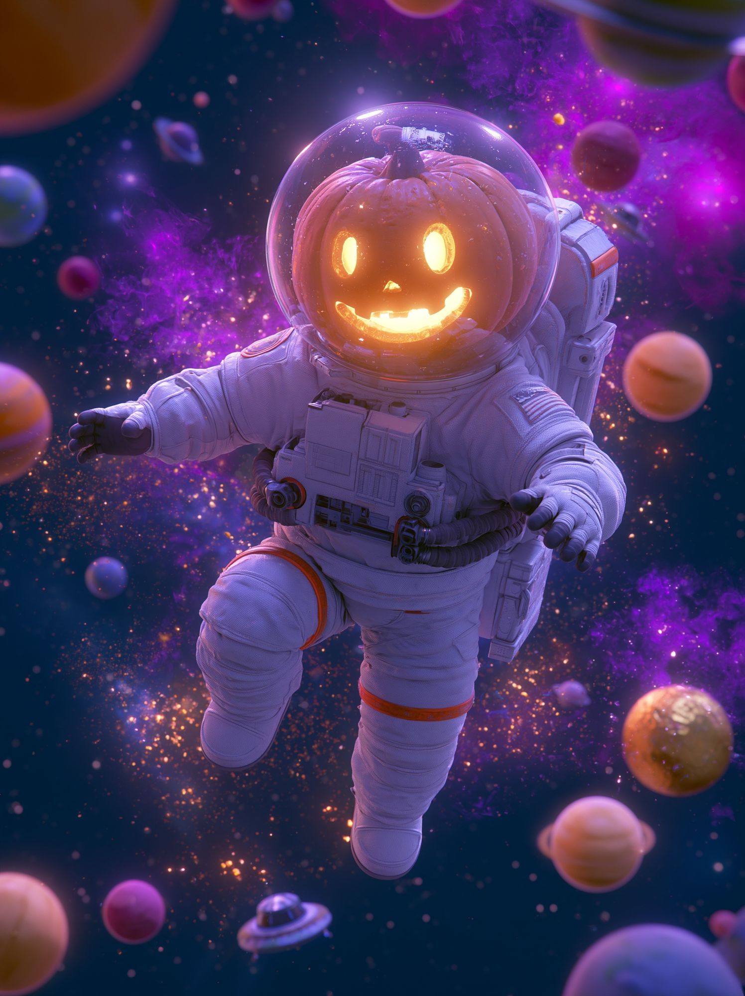 Pumpkin Astronaut Space Print. poster — illustration art