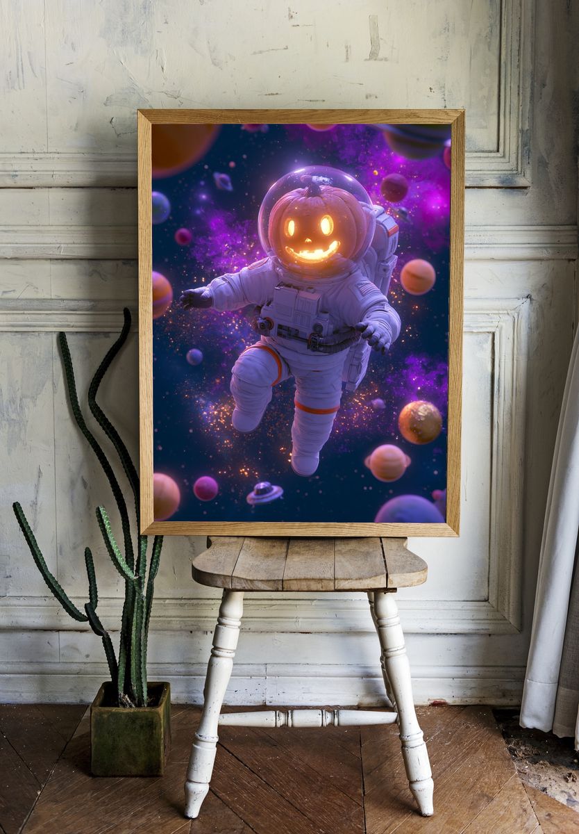 Pumpkin Astronaut Space Print. room preview
