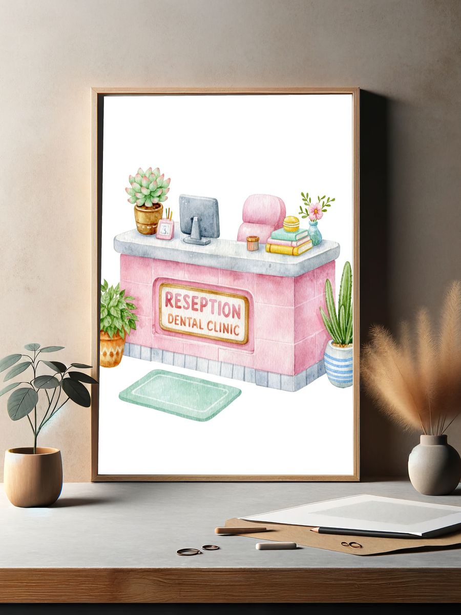 Dental Clinic Reception Watercolor Poster. — room view 2