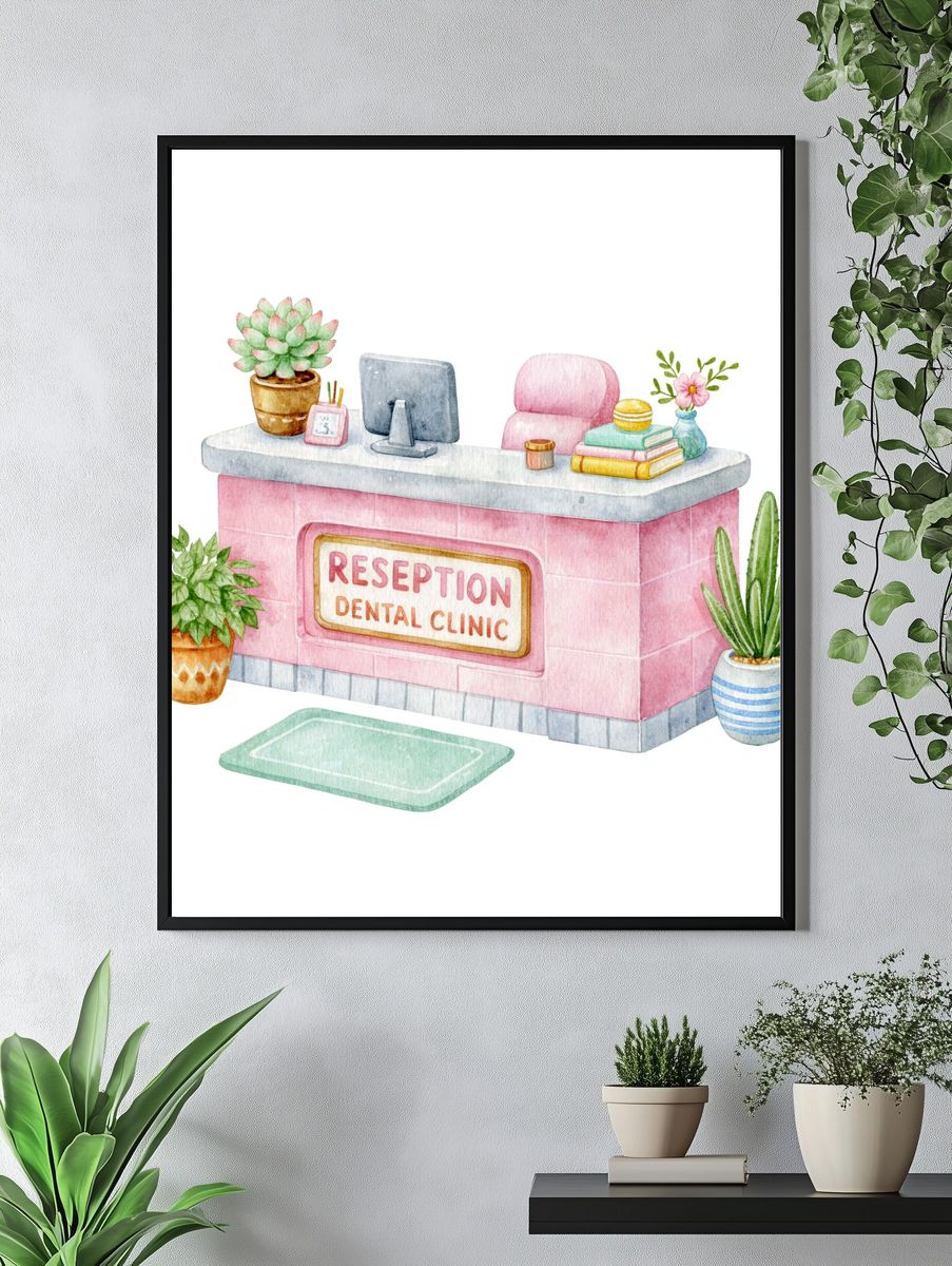 Dental Clinic Reception Watercolor Poster. — room view 4
