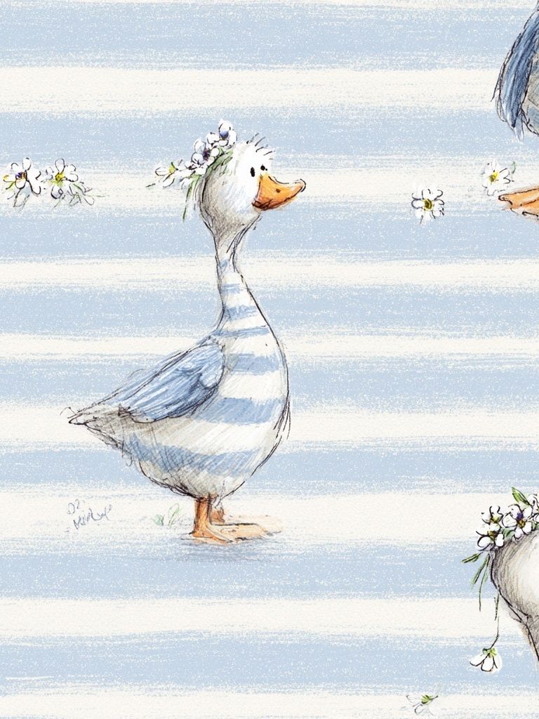 Duckling Floral Watercolor Print. poster — illustration art