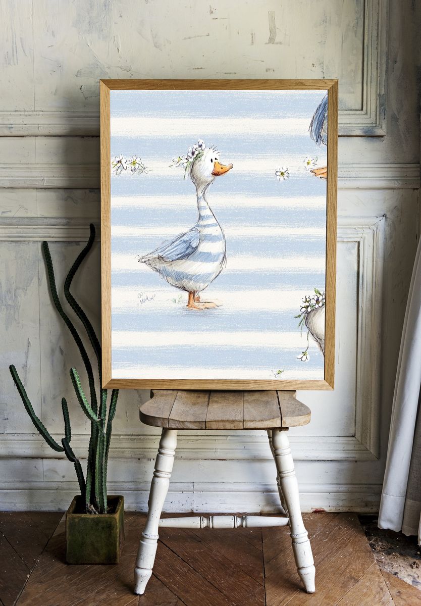 Duckling Floral Watercolor Print. room preview