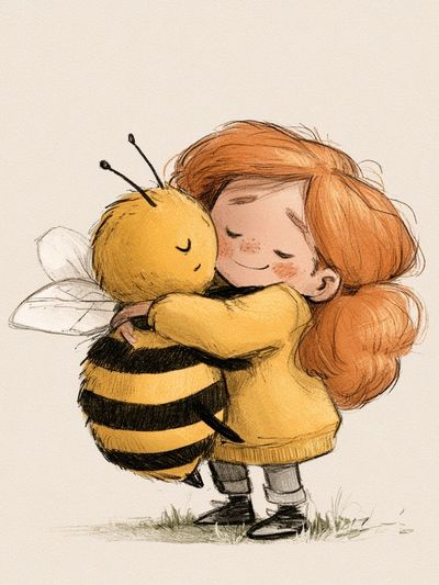Girl and Bee Hug Illustration Poster. poster