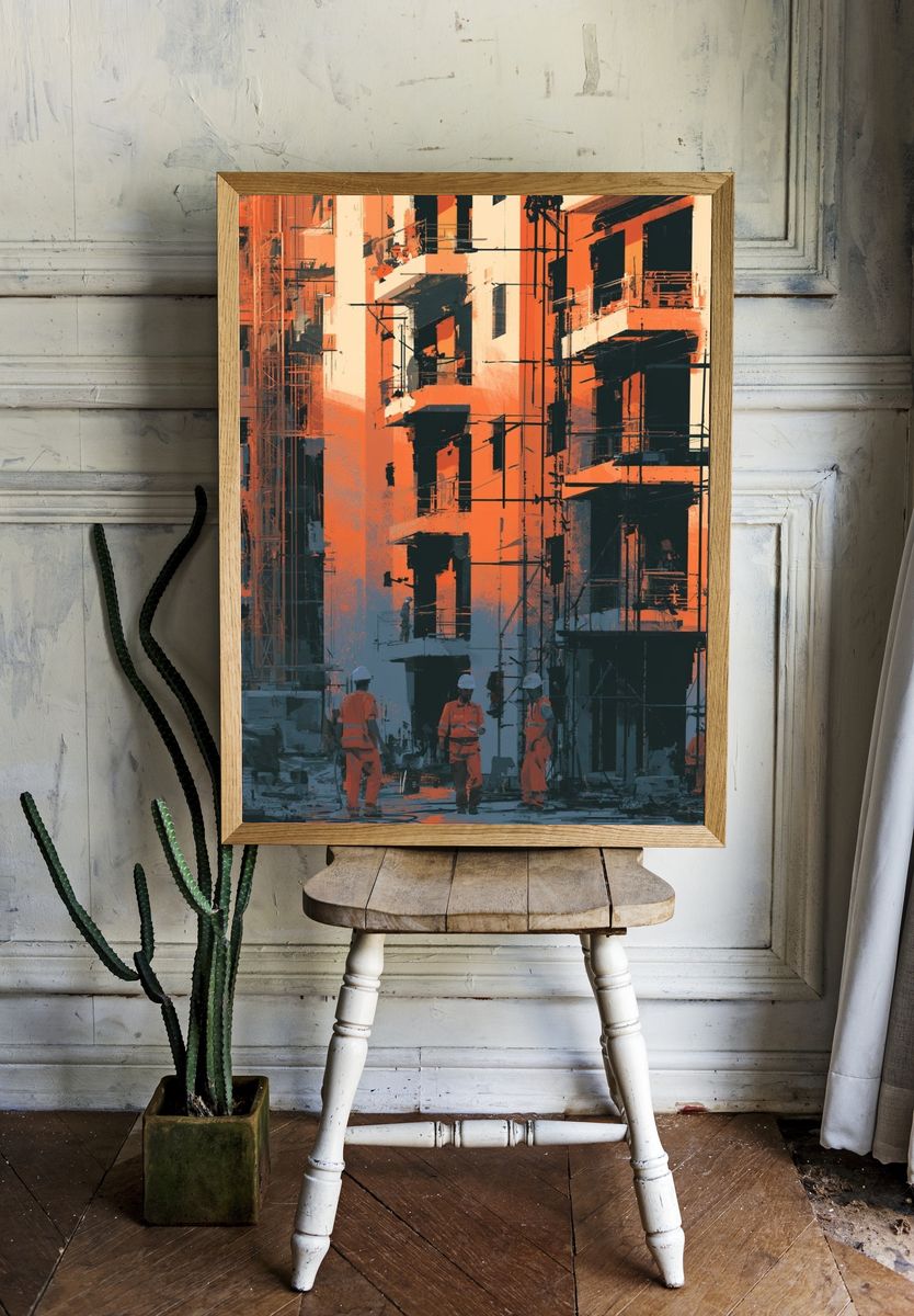 Urban Construction Site Illustration Poster. — room view 1