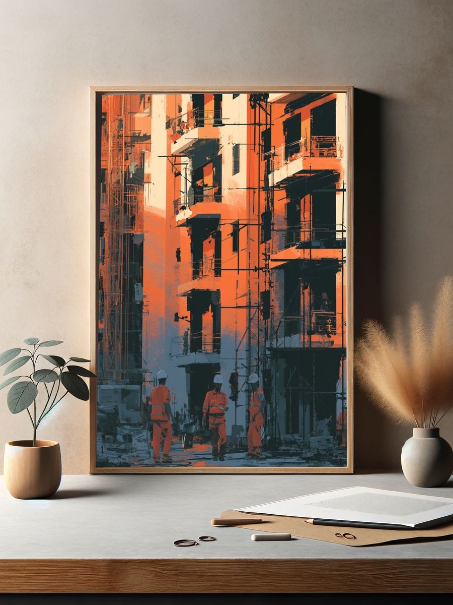 Urban Construction Site Illustration Poster. — room view 2