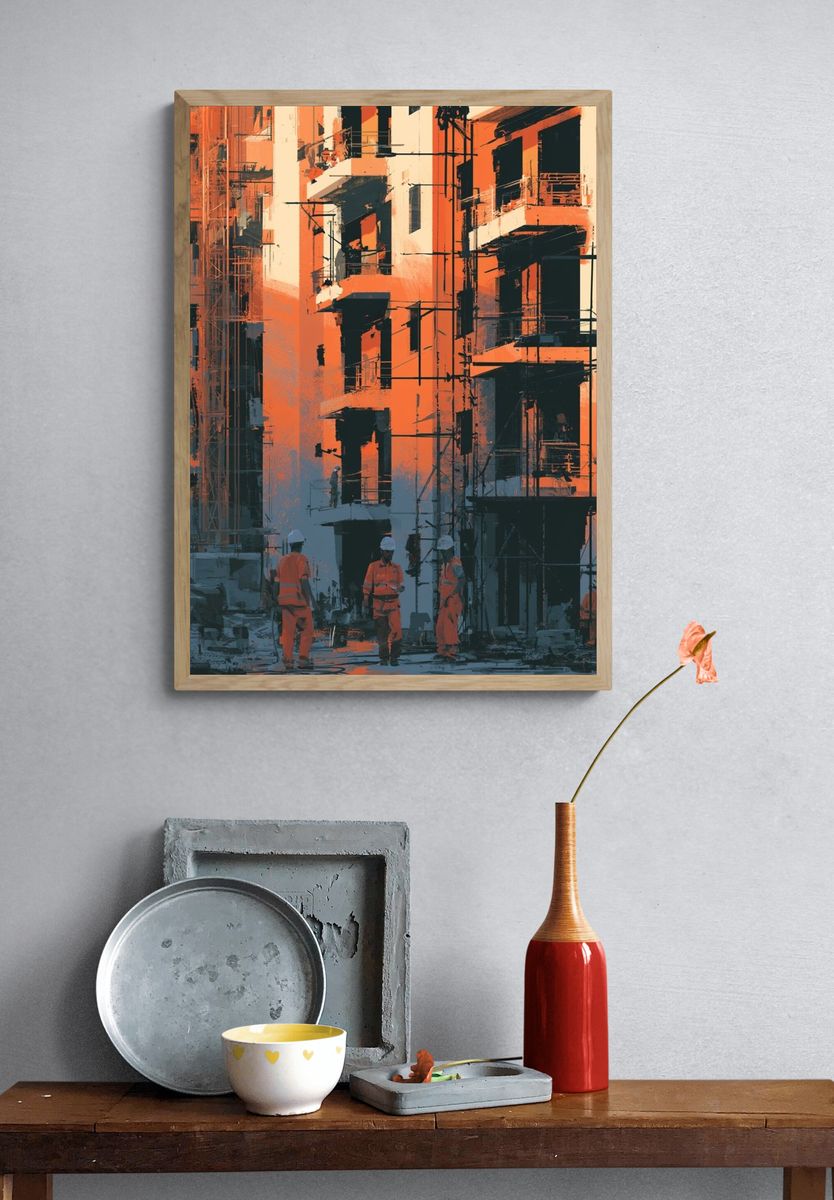 Urban Construction Site Illustration Poster. — room view 3