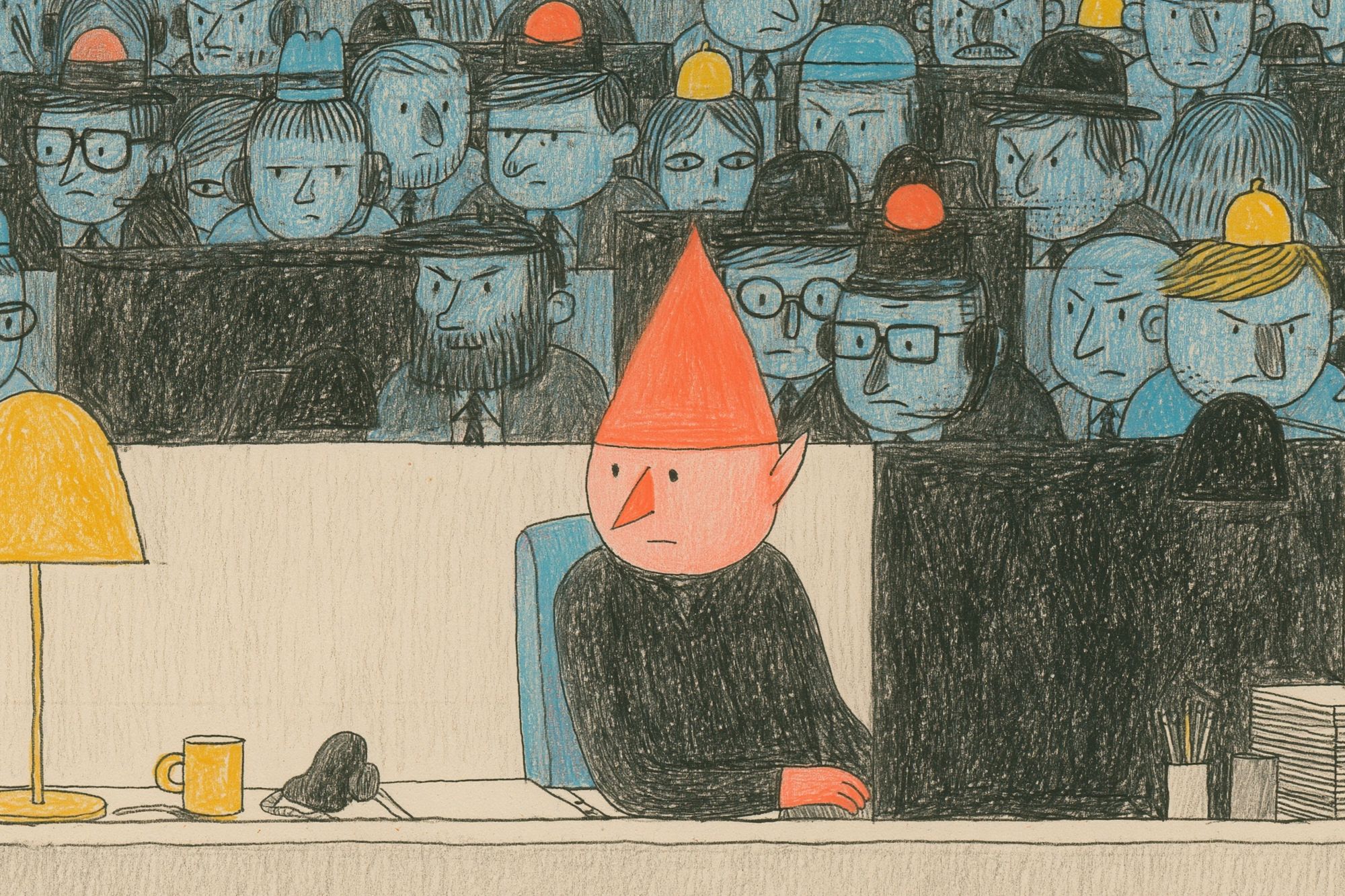 Crowded Office Illustration Poster. poster — illustration art