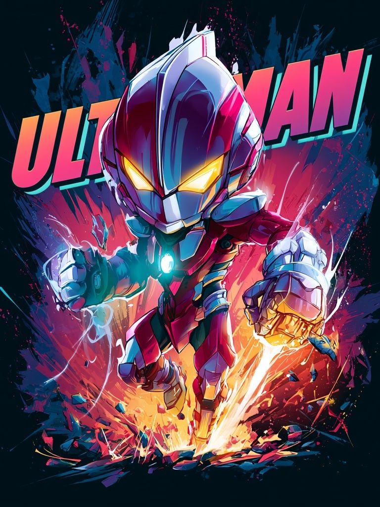 Ultraman Neon Action Poster. poster — illustration art