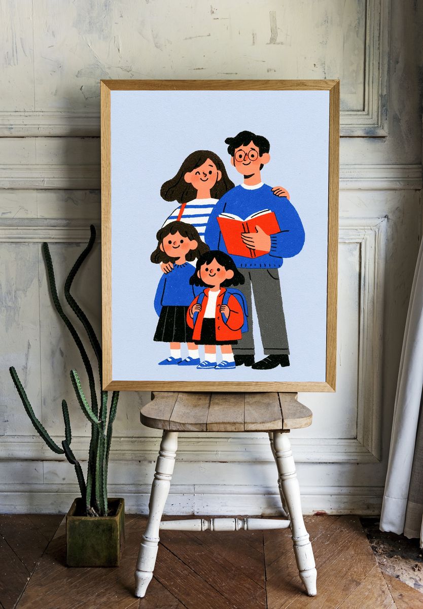 Happy Family Illustration Poster. — room view 1