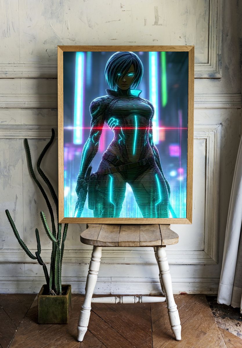 Cyberpunk Android Portrait Poster. room preview