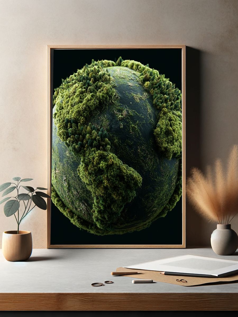 Mossy Earth Globe Illustration Poster. — room view 2