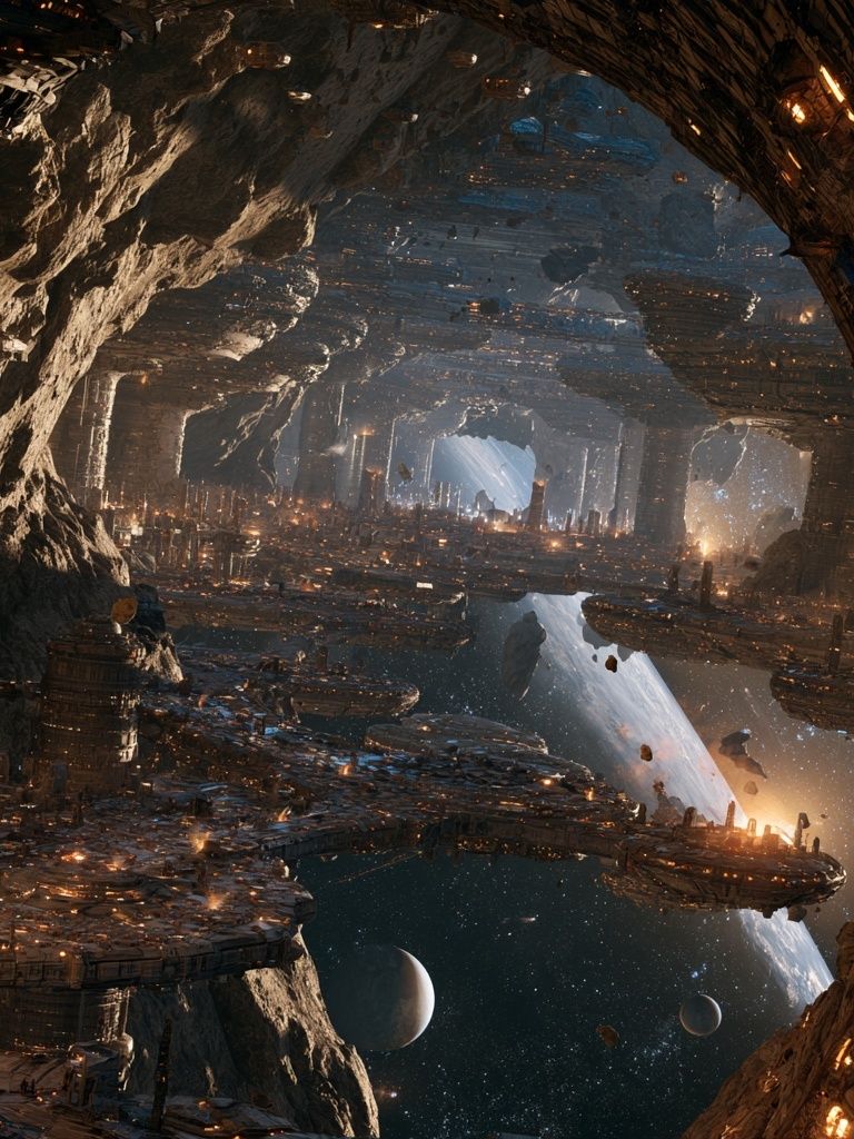 Alien Cavern Cityscape Sci-Fi Print. poster detail