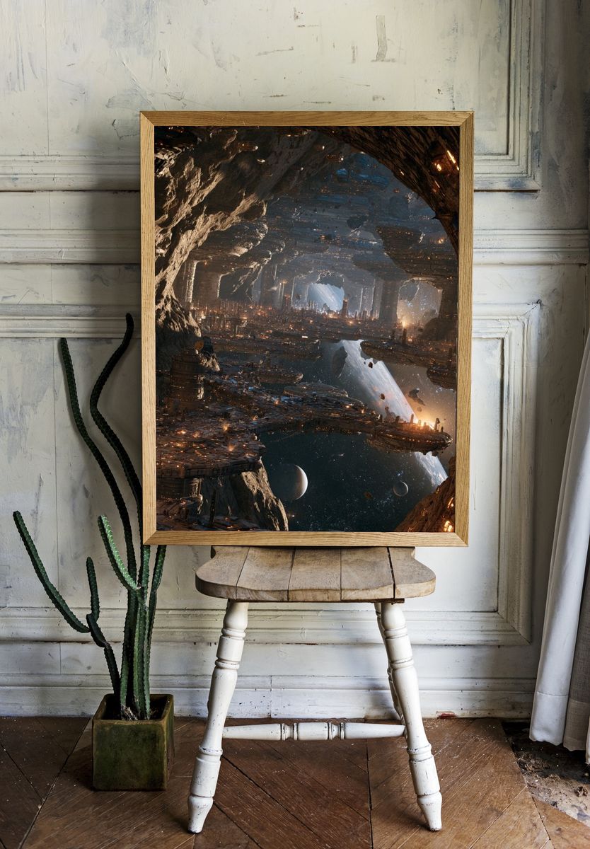 Alien Cavern Cityscape Sci-Fi Print. — room view 1
